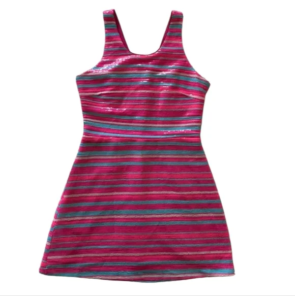 BB Dakota "Spice Of the Party" Stripped Vibrant Pink and Blue Mini Dress Size 4 - Picture 3 of 8
